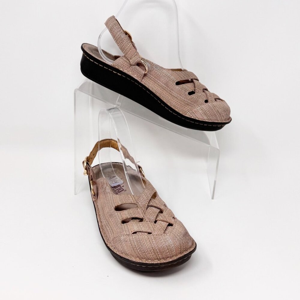 Alegria Womens Tan Fabric Covered Leather Sling Back Flat  Size 7 - 7.5 US 37 EU
